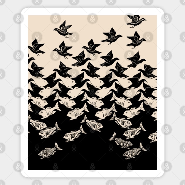 Fish and Birds Art Deco Tessellation Magnet by Closeddoor